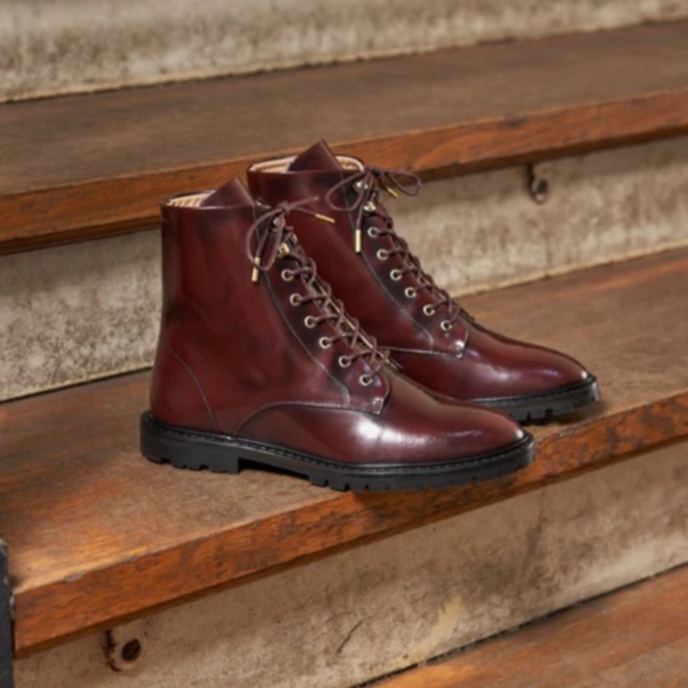 Bordeaux Burgundy Box Leather Alix Boots | M. Moustache